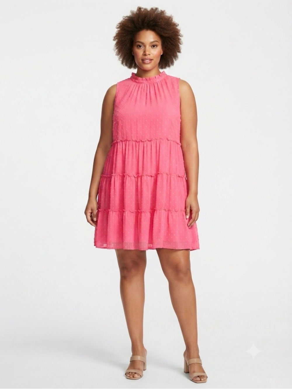 Sara Michelle NWT Hot Pink Sleeveless Swiss Dot Tiered Dress